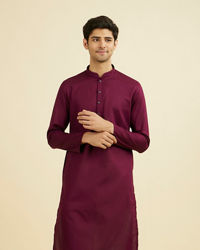 Manyavar Men Wine Cotton Kurta Pajama Set