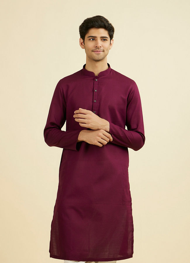 Manyavar Men Wine Cotton Kurta Pajama Set