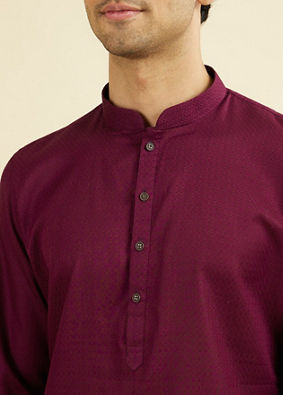 Manyavar Men Wine Cotton Kurta Pajama Set