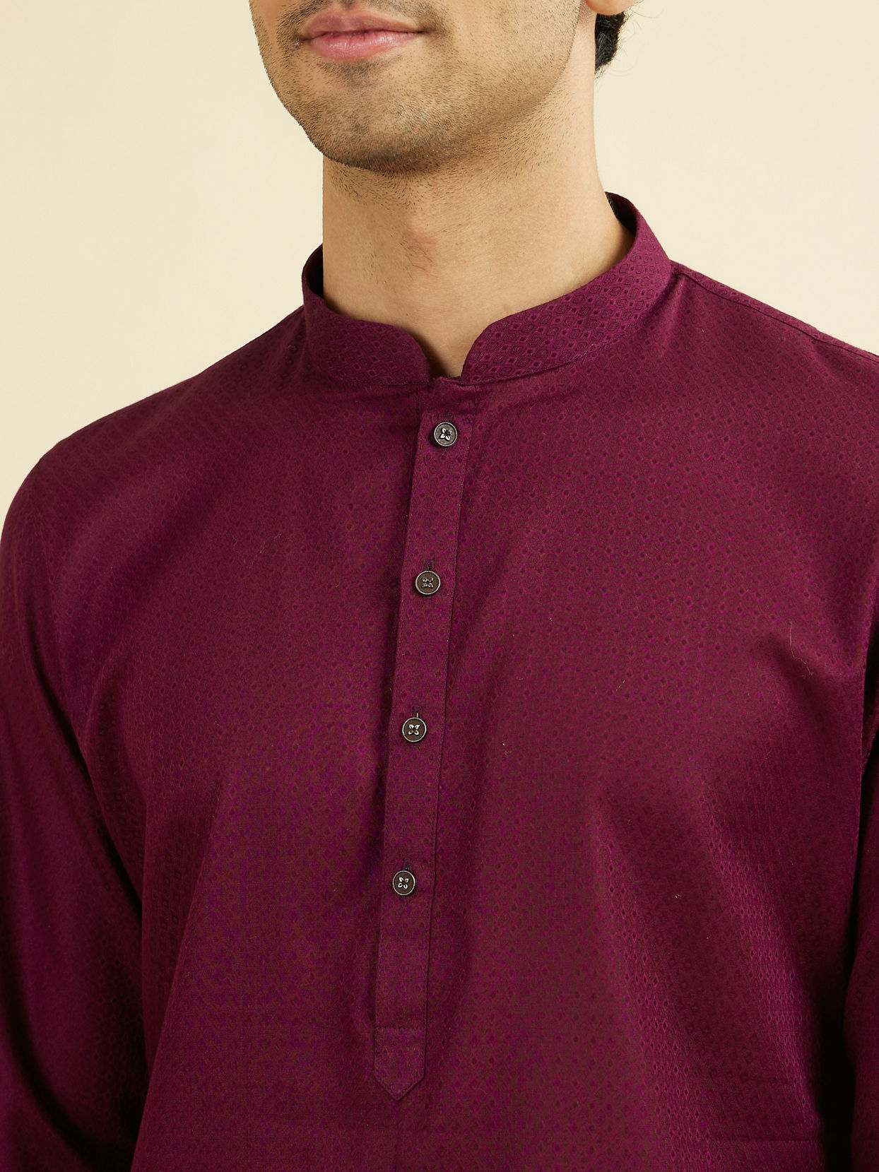Manyavar Men Wine Cotton Kurta Pajama Set