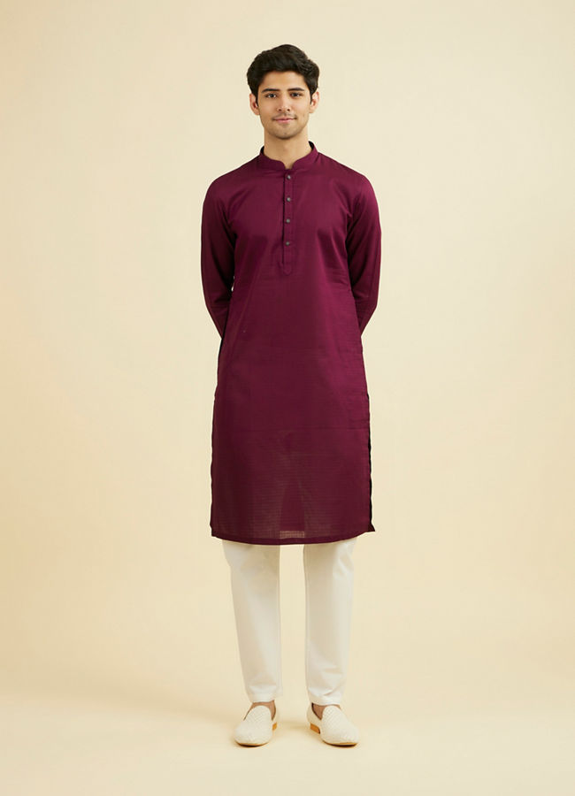 Manyavar Men Wine Cotton Kurta Pajama Set