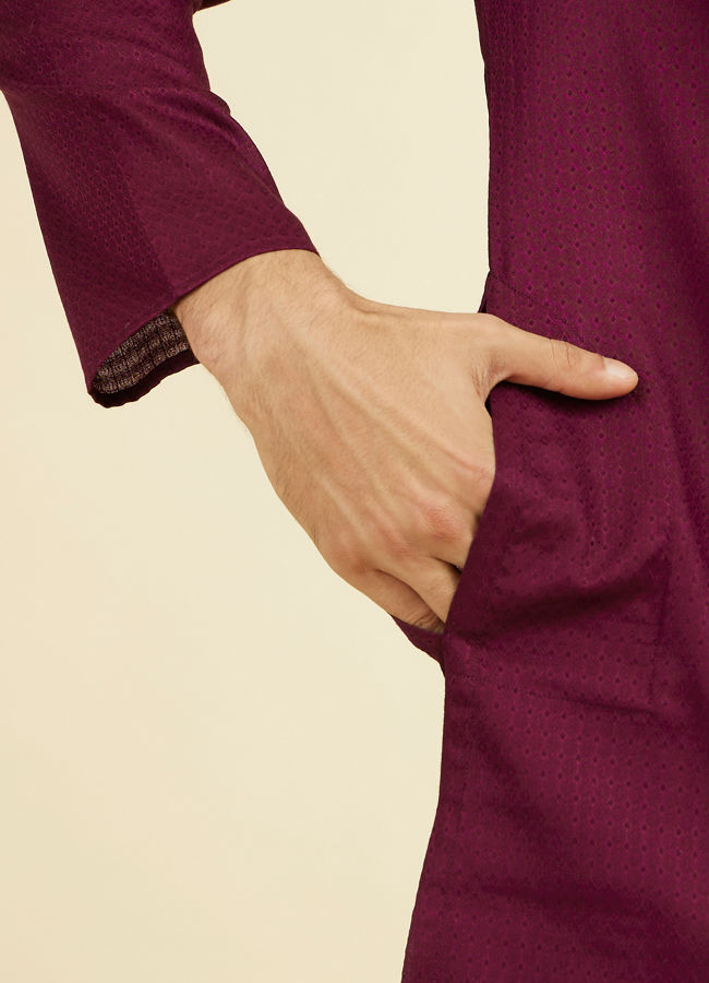 Manyavar Men Wine Cotton Kurta Pajama Set
