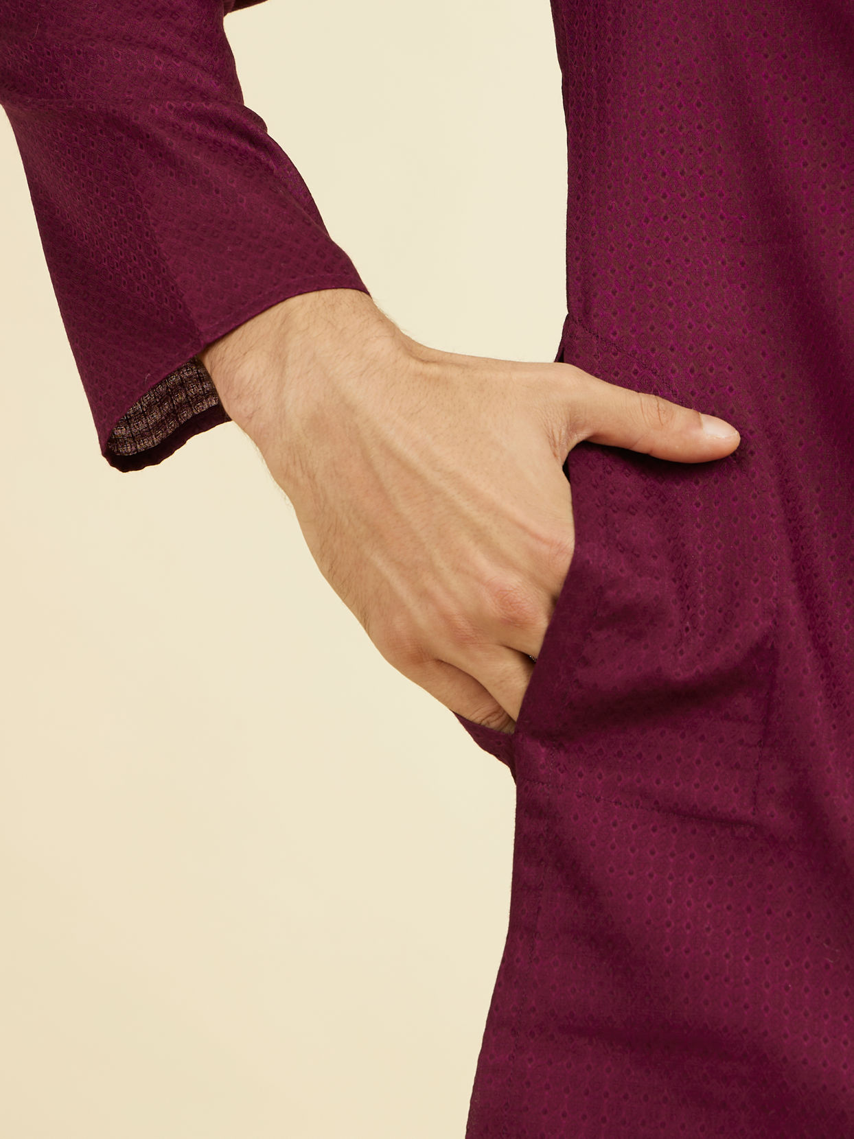 Manyavar Men Wine Cotton Kurta Pajama Set