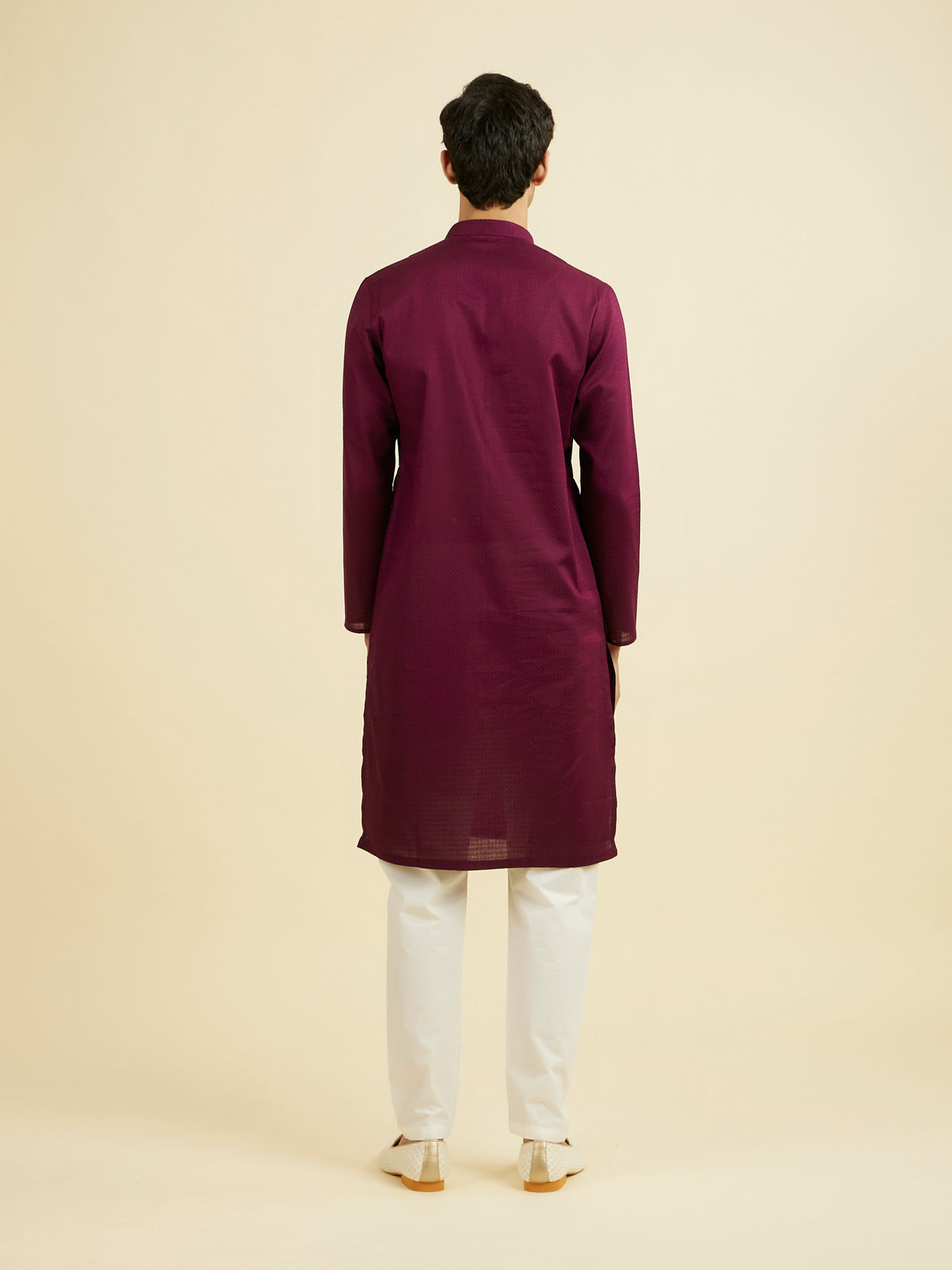 Manyavar Men Wine Cotton Kurta Pajama Set