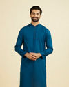 Manyavar Men Teal Blue Cotton Kurta Pajama Set