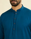 Manyavar Men Teal Blue Cotton Kurta Pajama Set