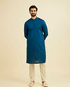 Manyavar Men Teal Blue Cotton Kurta Pajama Set