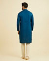 Manyavar Men Teal Blue Cotton Kurta Pajama Set