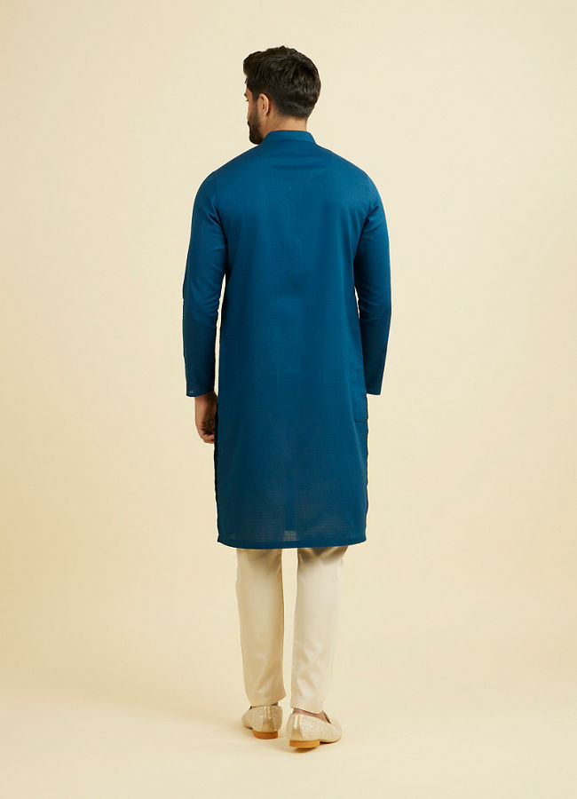 Manyavar Men Teal Blue Cotton Kurta Pajama Set