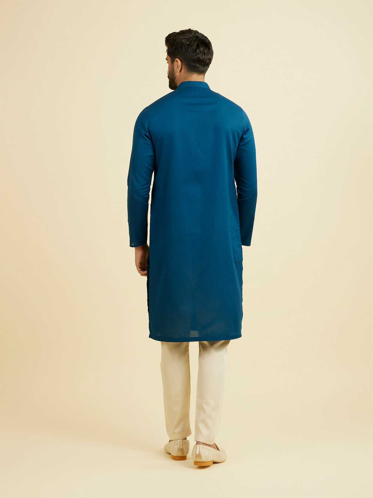 Manyavar Men Teal Blue Cotton Kurta Pajama Set