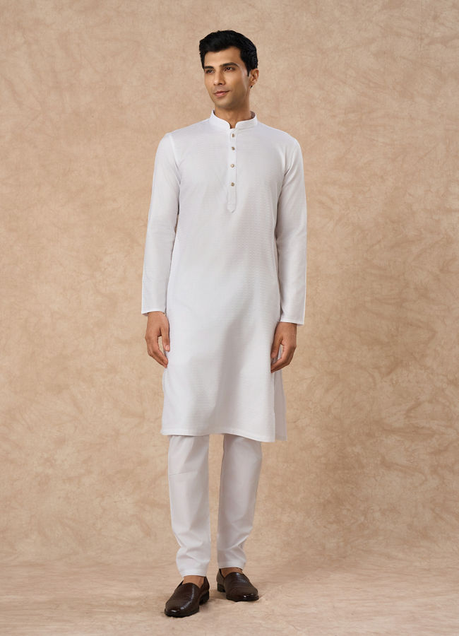 Manyavar Men White Cotton Kurta Pajama