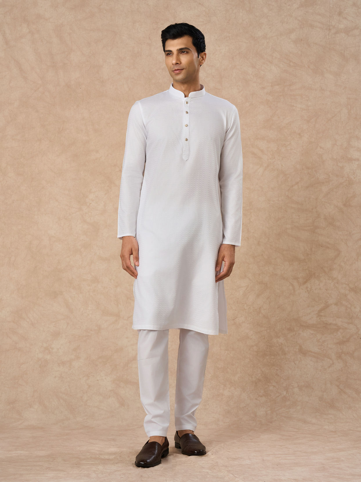 Manyavar Men White Cotton Kurta Pajama