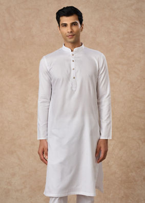 Manyavar Men White Cotton Kurta Pajama