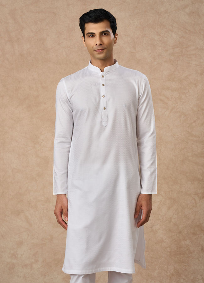 Manyavar Men White Cotton Kurta Pajama