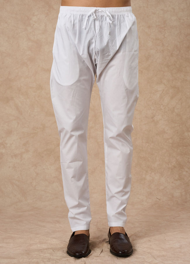 Manyavar Men White Cotton Kurta Pajama