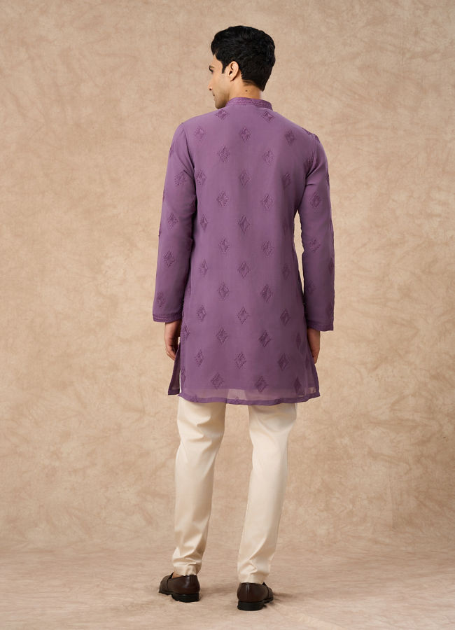 Manyavar Men Purple Georgette Kurta Pajama with Embroidery