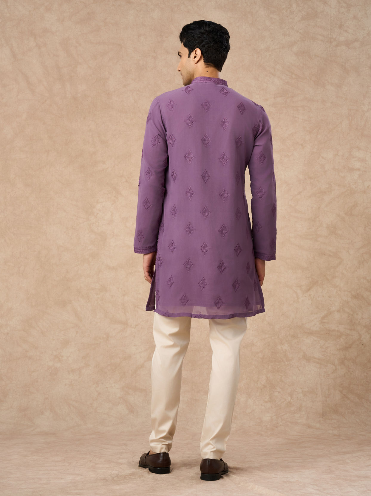Manyavar Men Purple Georgette Kurta Pajama with Embroidery