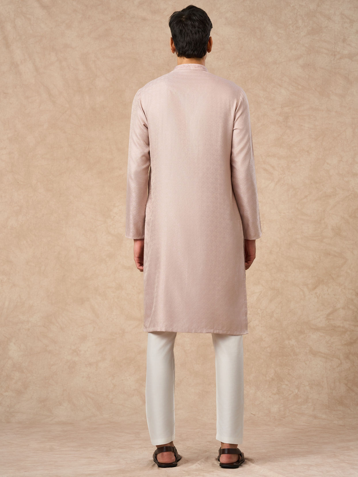 Manyavar Men Dusty Pink Blended Viscose Kurta Pajama