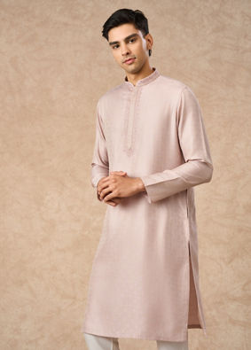 Manyavar Men Dusty Pink Blended Viscose Kurta Pajama