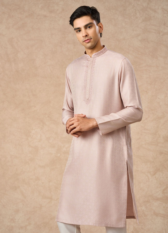 Manyavar Men Dusty Pink Blended Viscose Kurta Pajama