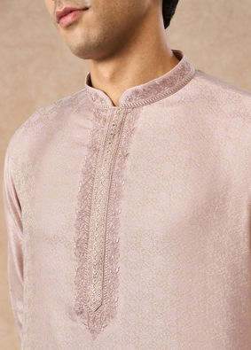 Manyavar Men Dusty Pink Blended Viscose Kurta Pajama