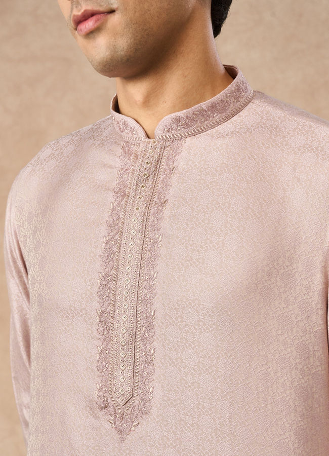 Manyavar Men Dusty Pink Blended Viscose Kurta Pajama