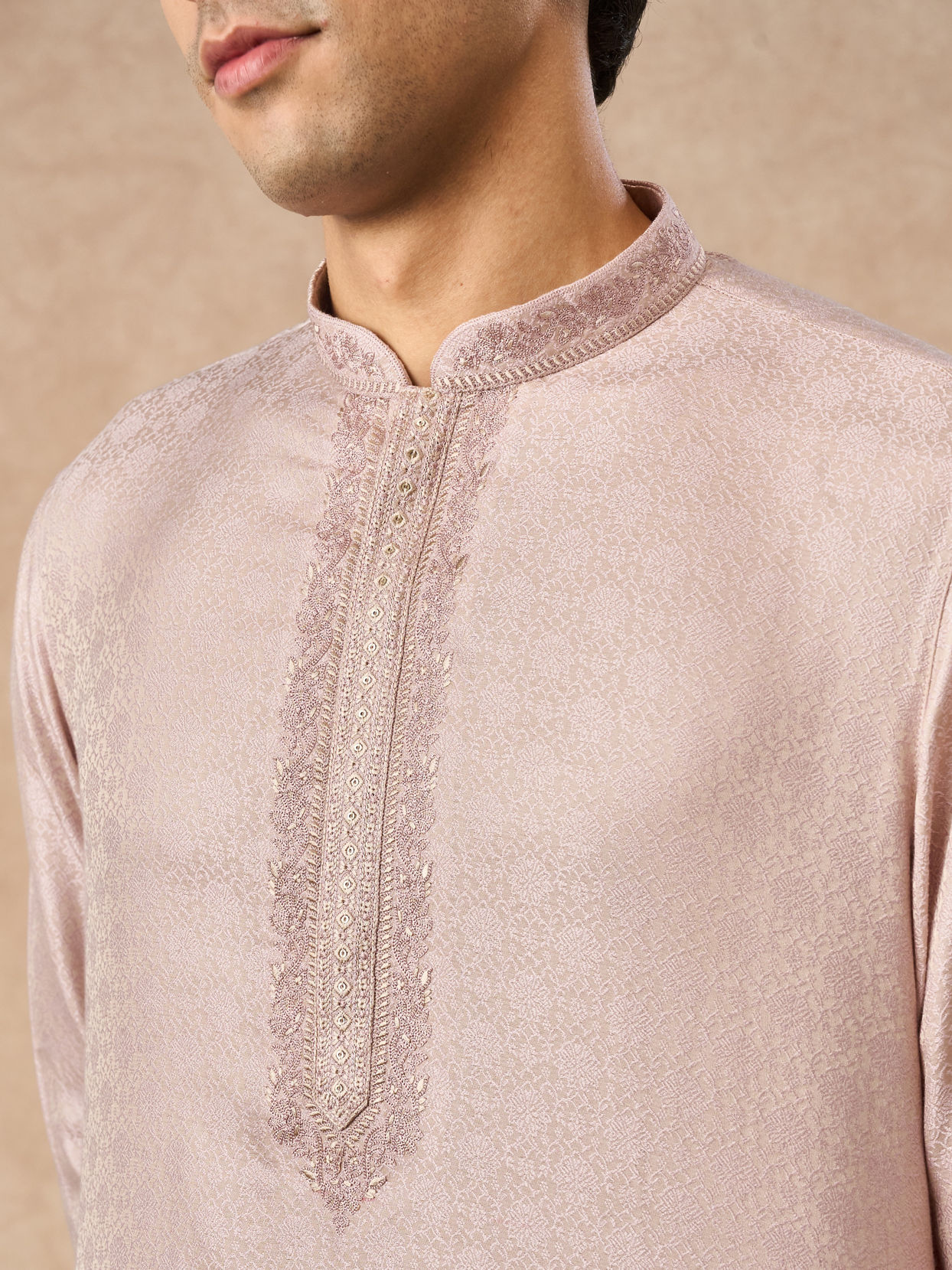 Manyavar Men Dusty Pink Blended Viscose Kurta Pajama