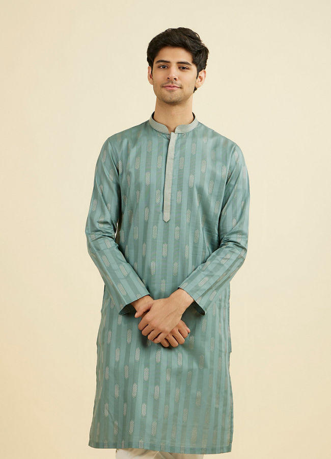 Manyavar Men Aqua Green Kurta Pajama Set