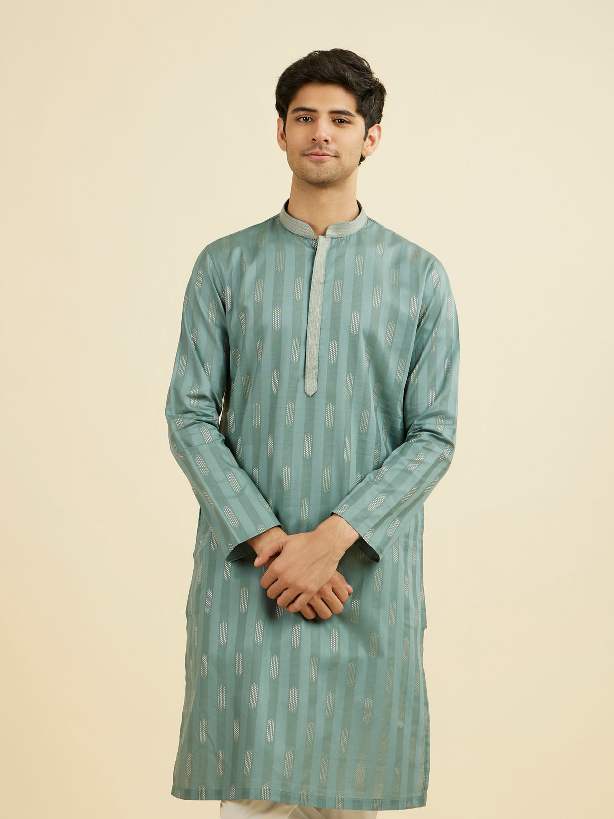 Manyavar Men Aqua Green Kurta Pajama Set