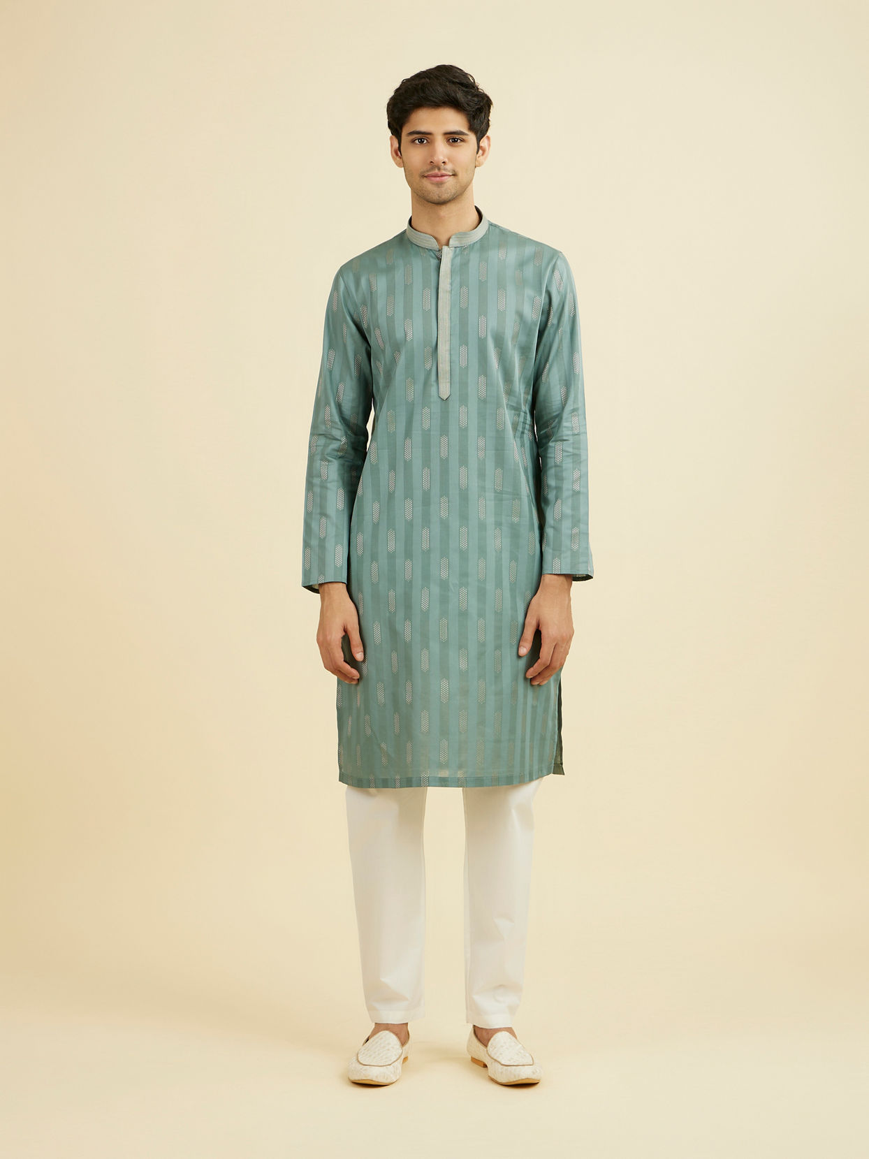 Manyavar Men Aqua Green Kurta Pajama Set