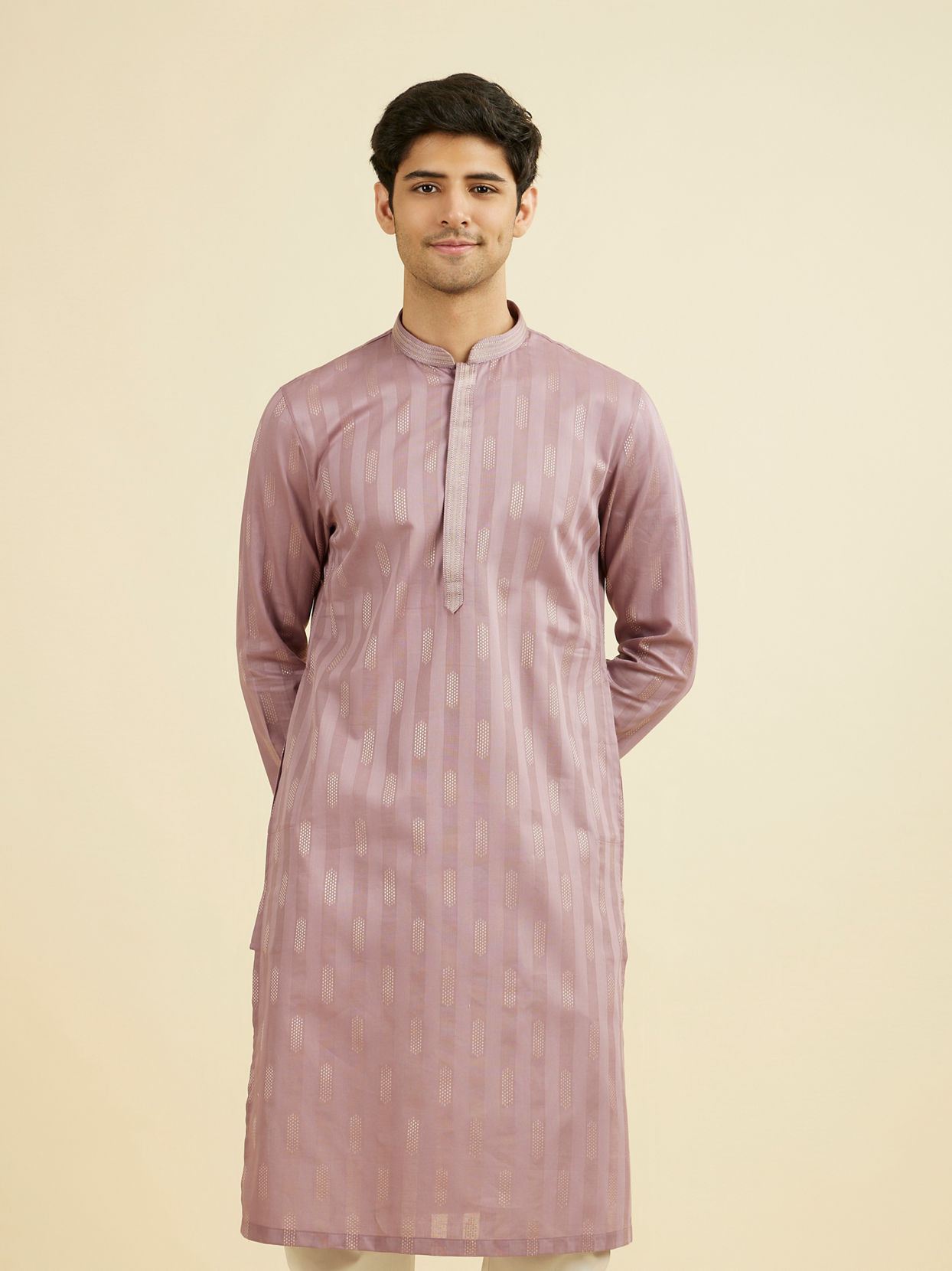 Manyavar Men Lilac Cotton Kurta Pajama