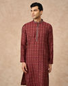 Manyavar Men Maroon Blended Viscose Kurta Pajama with Print