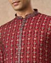 Manyavar Men Maroon Blended Viscose Kurta Pajama with Print