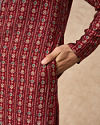 Manyavar Men Maroon Blended Viscose Kurta Pajama with Print