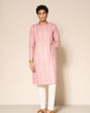 Manyavar Men Orange Striped Print Kurta Pajama Set