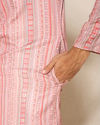 Manyavar Men Orange Striped Print Kurta Pajama Set