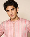 Manyavar Men Orange Striped Print Kurta Pajama Set
