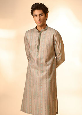 Manyavar Men Aqua Green Blended Cotton Kurta Pajama with Embroidery