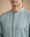 Manyavar Men Aqua Green Blended Cotton Kurta Pajama with Embroidery
