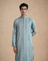 Manyavar Men Aqua Green Blended Cotton Kurta Pajama with Embroidery