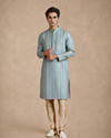 Manyavar Men Aqua Green Blended Cotton Kurta Pajama with Embroidery