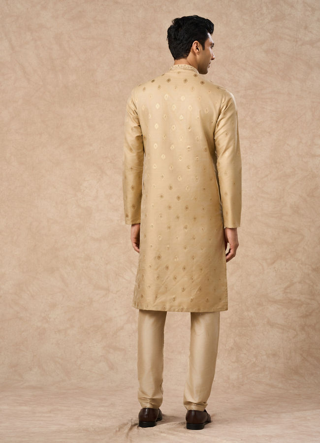 Manyavar Men Beige Art Silk Kurta Pajama