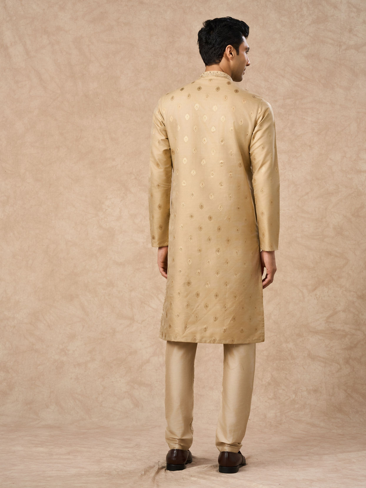 Manyavar Men Beige Art Silk Kurta Pajama
