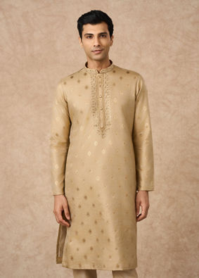 Manyavar Men Beige Art Silk Kurta Pajama