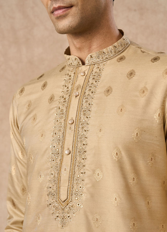 Manyavar Men Beige Art Silk Kurta Pajama
