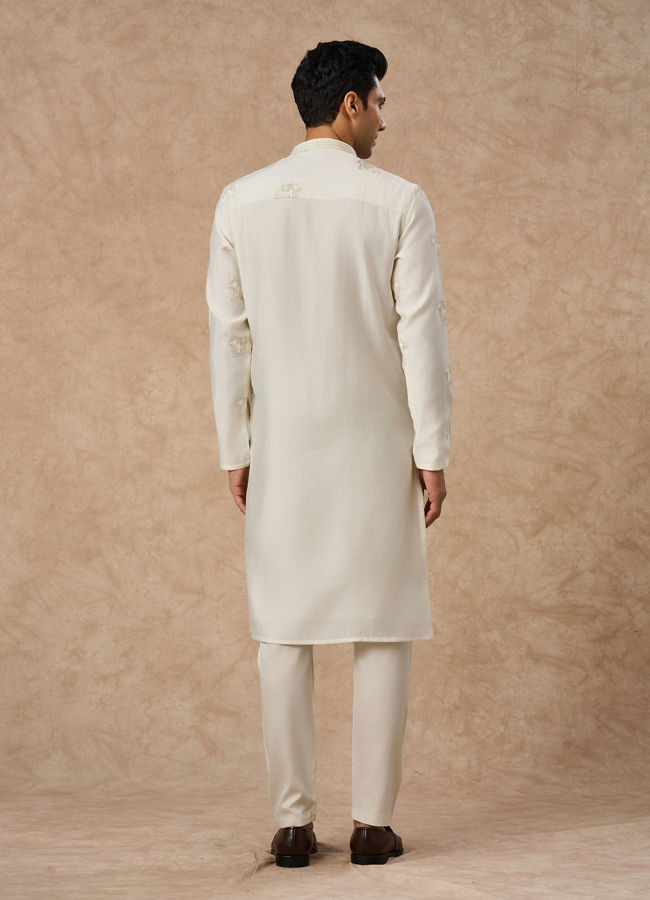 Manyavar Men Cream Blended Viscose Kurta Pajama