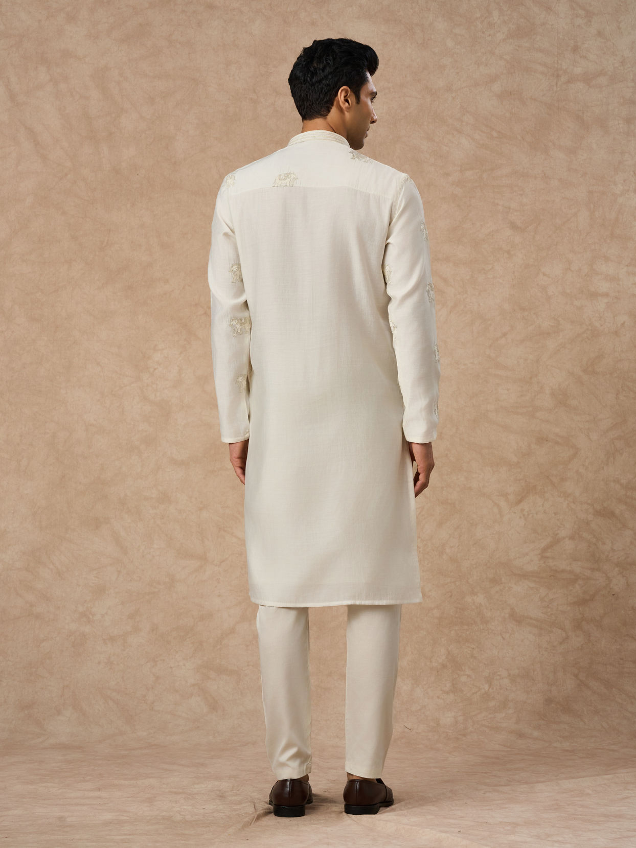 Manyavar Men Cream Blended Viscose Kurta Pajama