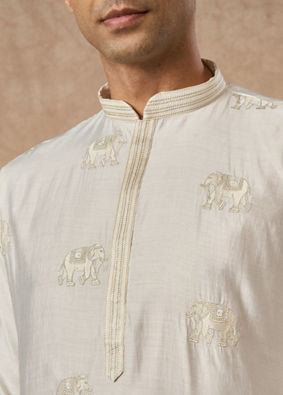 Manyavar Men Cream Blended Viscose Kurta Pajama