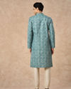 Manyavar Men Aqua Green Blended Cotton Printed Kurta Pajama
