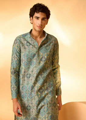 Manyavar Men Green Chikankari Blended Cotton Kurta Pajama Set